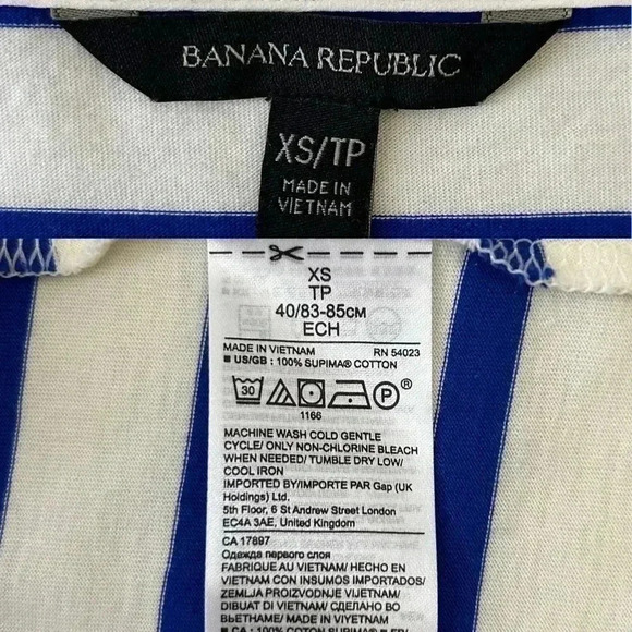 Banana Republic Bell Sleeve Top Supima Cotton Stripes White & Blue XS - Picture 12 of 16